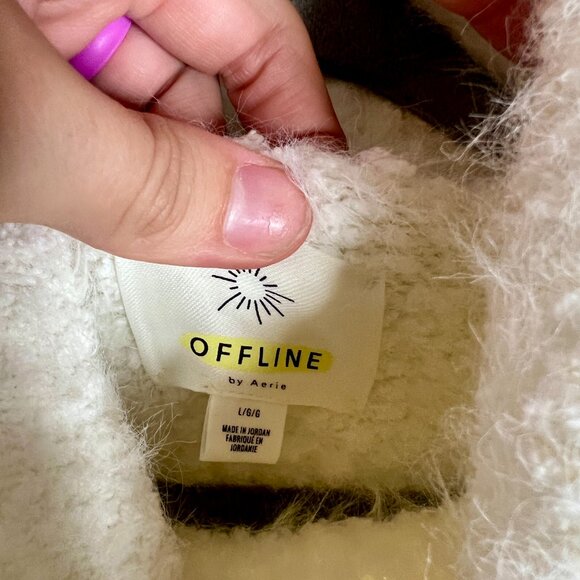 OFFLINE By Aerie Chillside Turtleneck Sweater Cream Fuzzy Chunky Cozycore Cabin - Picture 4 of 6